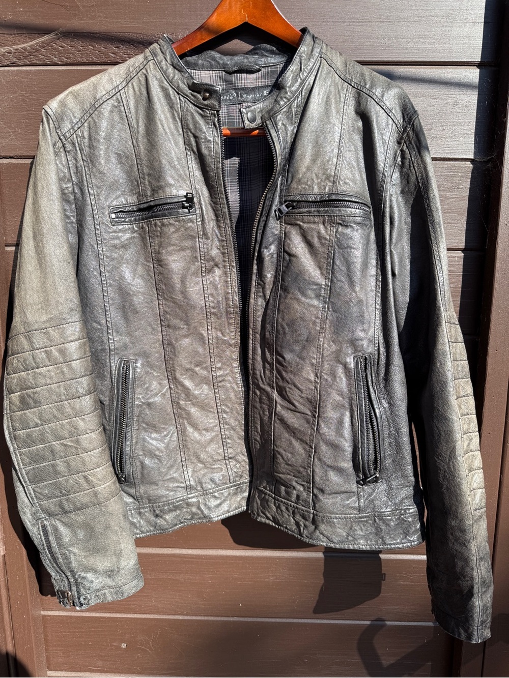 Levi’s Capital E Cafe 2000’s Leather Plaid Flannel Lined Motorcycle Jacket